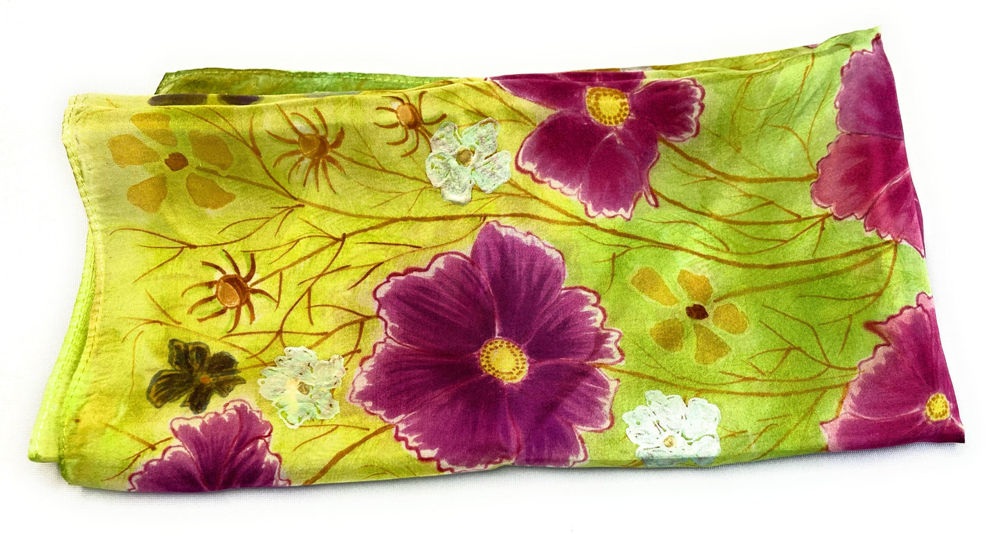 MAGENTA FLOWERS Silk Bandana