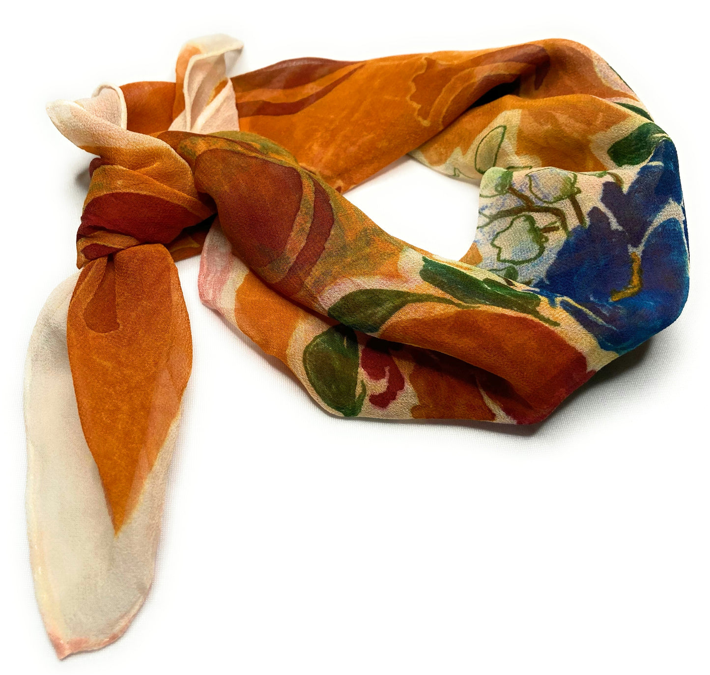 ORANGE FLORAL CHIFFON BANDANA
