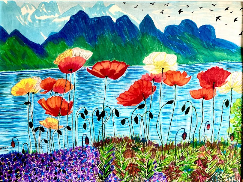 POPPIES BY WATER PRINT
